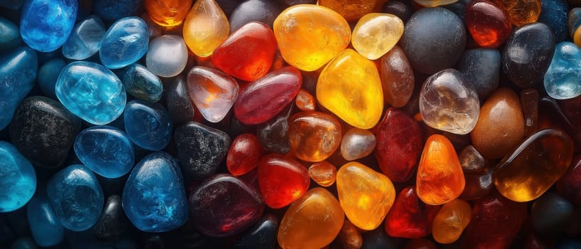 Texture background of colored glass pebbles. Selective focus.