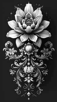 Elegant floral motif with intricate detailing, set against a dark background