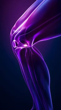Close up of a persons knee against a vibrant purple background, resembling an art piece with symmetrical lines and a touch of electric blue and magenta hues