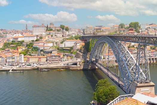 View of Porto with the Luis I bridge over the Douro River, Portugal