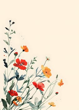 Elegant floral design with red and yellow flowers on a soft background.