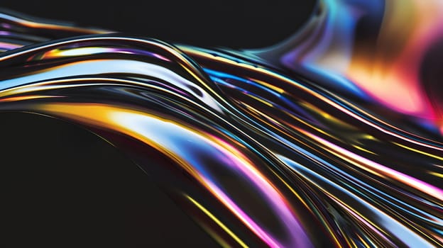 Fluid wave pattern with vibrant iridescent highlights on a dark background