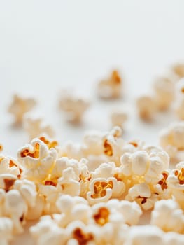 Minimalistic banner featuring caramel popcorn on light background for snack advertising.