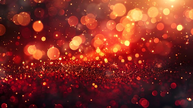 A closeup image of blurry red and gold lights against a black background resembling an astronomical object or geological phenomenon, creating a liquidlike effect