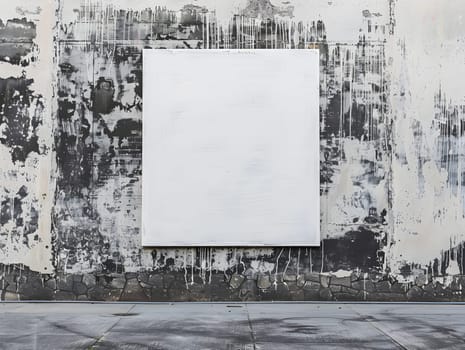 Empty white canvas on grunge wall, perfect for mockup or urban art projects