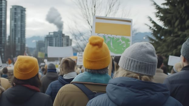 Crowd of activists marching together for climate change, human rights, social justice, or political event