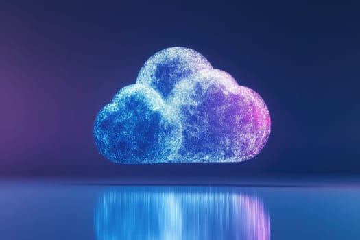 A cloud with a blue and purple hue. The cloud is floating in the air and he is made of small, colorful pieces