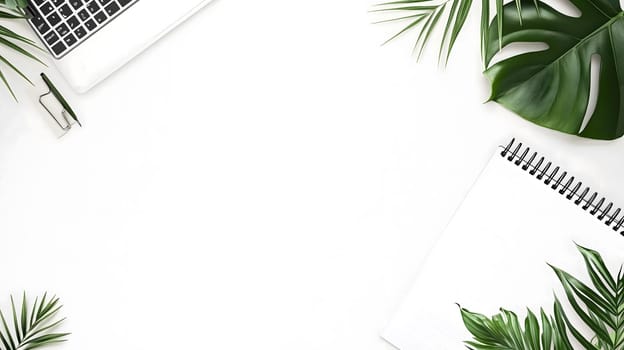 Minimal and bright home office desk workspace is offering copy space on white background