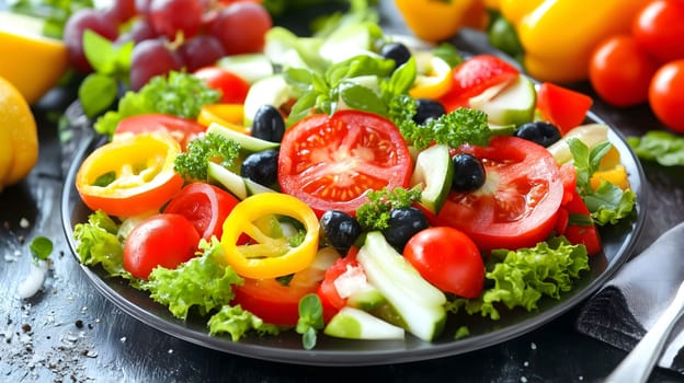 Colorful and healthy salad made with fresh garden vegetables and herbs