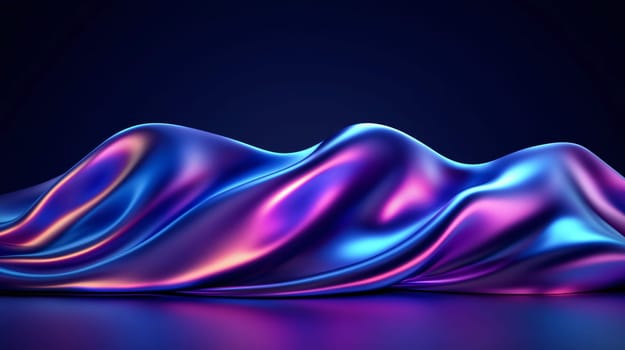Abstract holographic background featuring flowing neon waves of pink, blue, and purple