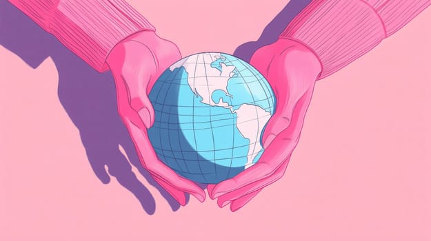 Two hands are gently holding a globe symbolizing the fragility of our planet