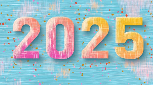 2025 happy new year graphic design with colorful numbers on blue background