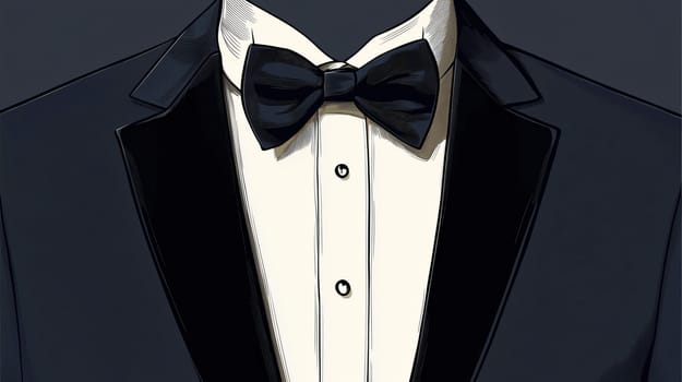 Stylish vector illustration of a businessman wearing a black suit and bow tie