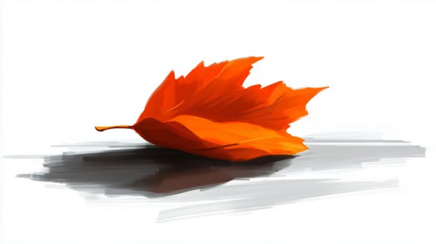 Illustration of a single orange leaf resting on the ground with a white background