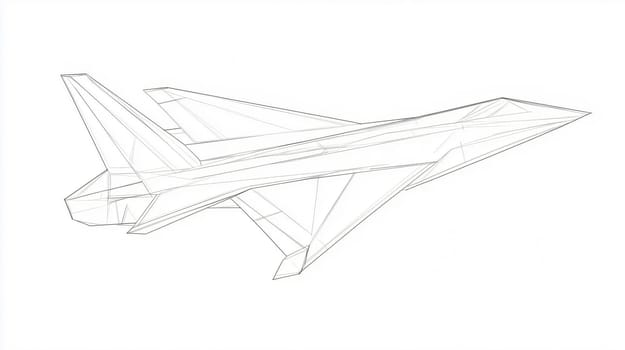 Wireframe 3d model of a modern military fighter jet is flying upwards