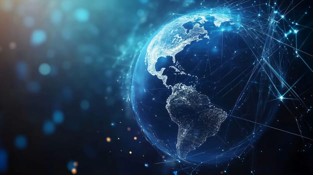 Blue planet earth rotating in space surrounded by a network of connections