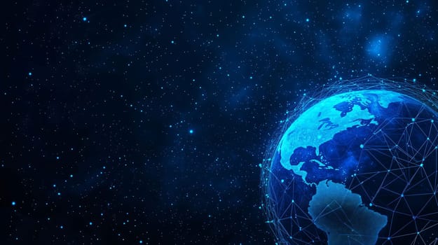 Digital world concept with planet earth and glowing network