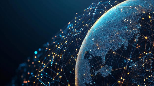 Digital earth globe rotating showing internet connections network technology