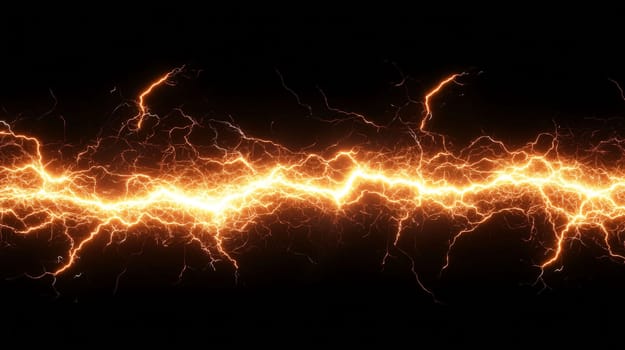 Orange lightning strike spreading horizontally on dark background, perfect for energy concepts