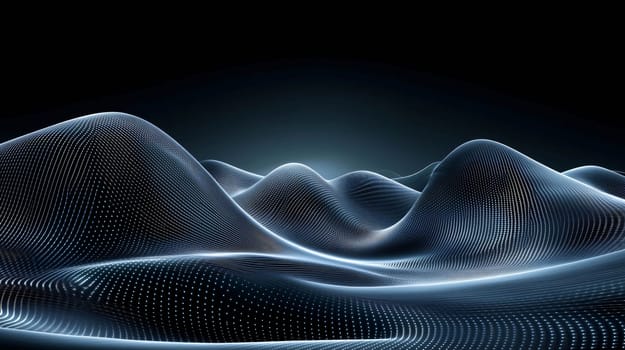 Abstract landscape with blue monochromatic waves forming a digital terrain