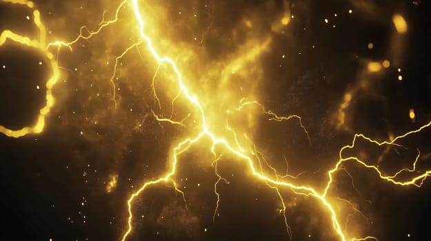 Golden lightning is spreading from the center over a dark background