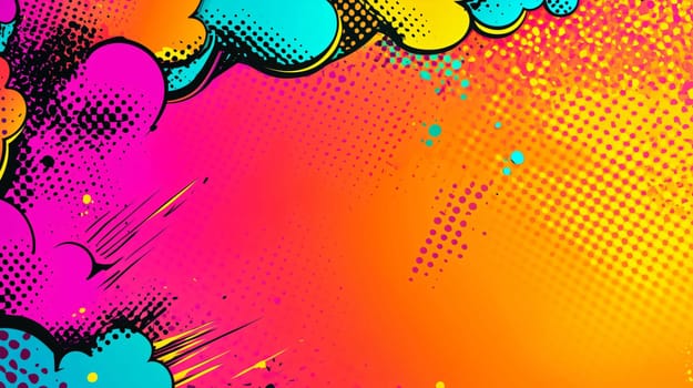 Abstract background with colorful comic style elements, speech bubbles and halftone patterns