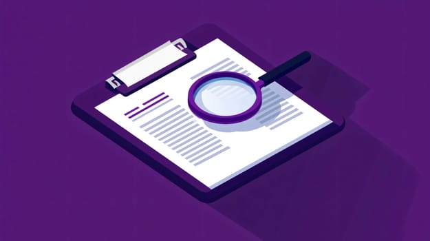 3d isometric illustration of a magnifying glass examining a target on a clipboard with a document