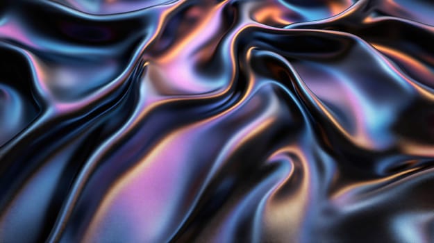 Abstract holographic chrome fabric flowing background with colorful reflections