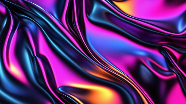 Colorful abstract background with holographic liquid metal texture flowing and forming shape, 3d render