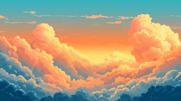 Vibrant sky painting showcasing a breathtaking sunset with fluffy clouds