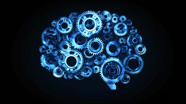 Blue gears forming a human brain, representing the concept of artificial intelligence