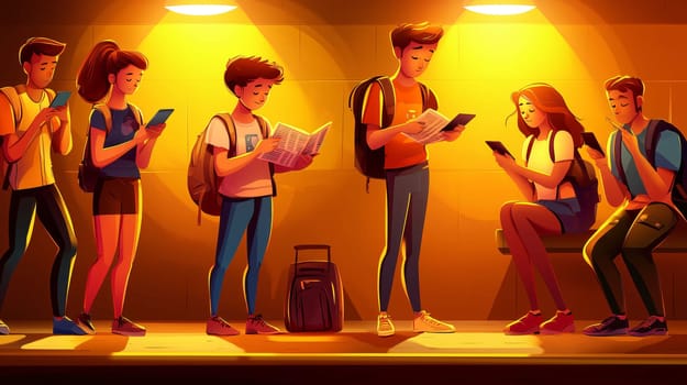 Students and tourists are using their time at the subway station to check their phone or read news