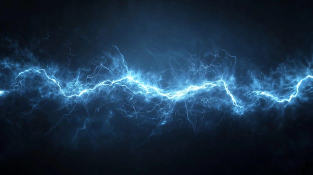 Blue electric lightning is striking on dark background