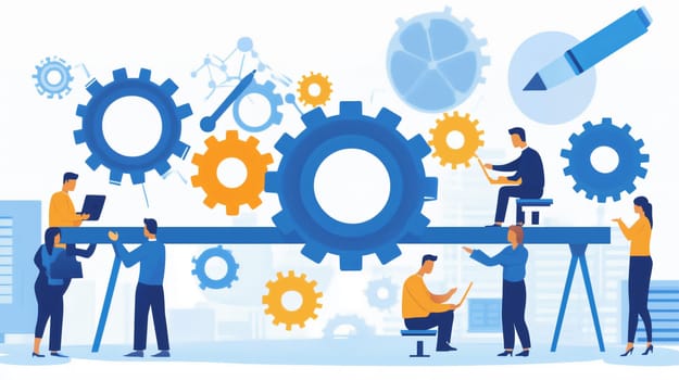 Managers are building a successful business mechanism symbolized by gears