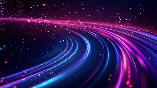 Abstract light trails are flowing on a sparkling background creating a sense of speed and movement