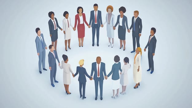 Diverse business team is joining hands in a circle, showing their unity and teamwork