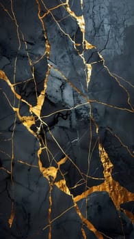 There is a sophisticated dark marble background with elegant gold cracks