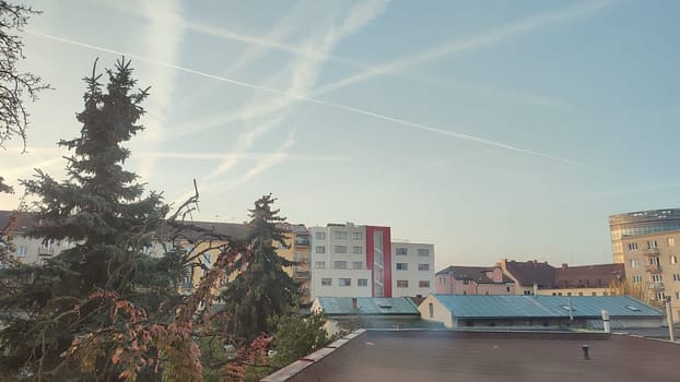 City day landscape, town building architecture background photo, blue sky fall,October 22 2024 Hradec Kralove, Czech Republic Europe, Kralov region. High quality photo