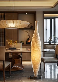 Modern interior featuring an artistic floor lamp and stylish decor elements