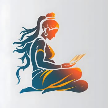 An illustration of a woman sitting on the floor reading a book, captured in artistic detail through the use of graphics and painting techniques