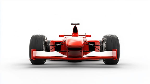 Red racing car standing on a white background, waiting for the race to begin