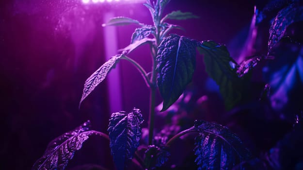 Houseplant is growing healthy and lush under a purple led grow light