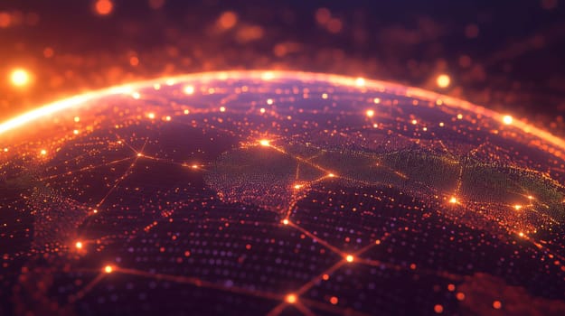 Digital globe showing glowing connections between cities, illustrating the concept of global communication