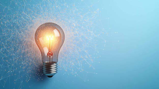 Light bulb is glowing surrounded by a network connection, symbolizing ideas and innovation