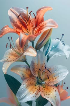 A close up shot capturing the beauty of water droplets on a bunch of flowers. The petals glisten in the sunlight, showcasing the intricate details of natures art