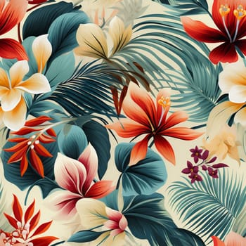 Seamless pattern tile background flowers and floral leaves plants. High quality photo