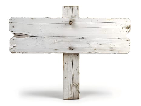 A rectangular white wooden sign with a cross symbol displayed on a white background. The font is elegant, giving the religious item a sense of symmetry and grace
