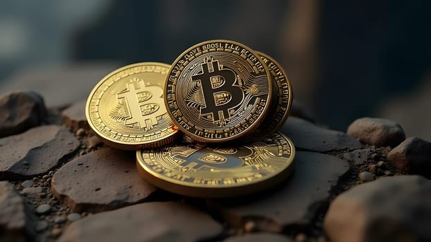 bitcoin coins on the table digital currency, generative ai. High quality photo