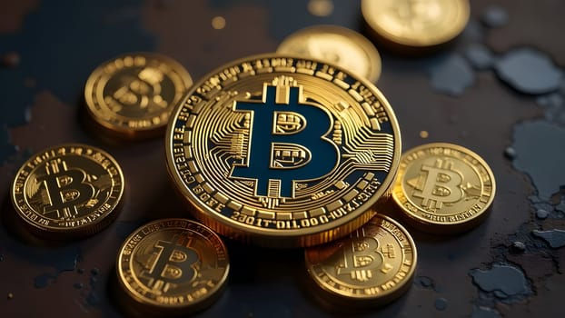 bitcoin coins on the table digital currency, generative ai. High quality photo
