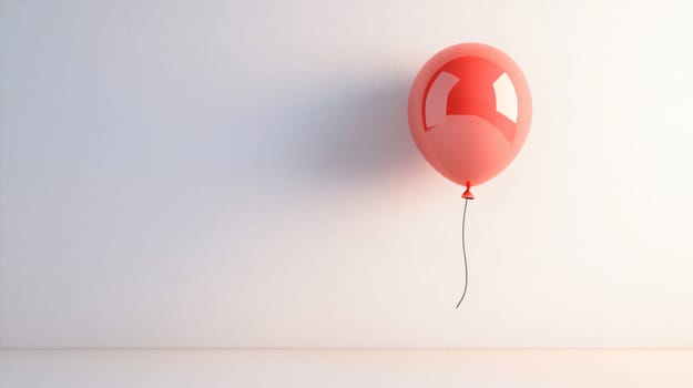 Red balloon floating in a white room with copy space